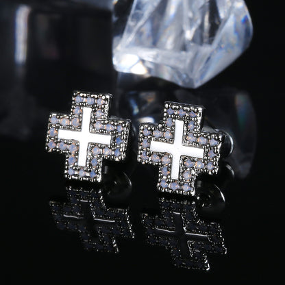 Iced Halo Cross Stud Earrings