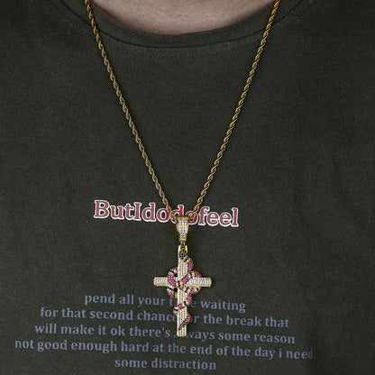 Vintage Snake Winding Cross Micro-inlaid Zircon Pendant
