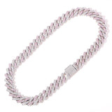 14mm Cuban Link Chain Pink&White CZ Stone Necklace