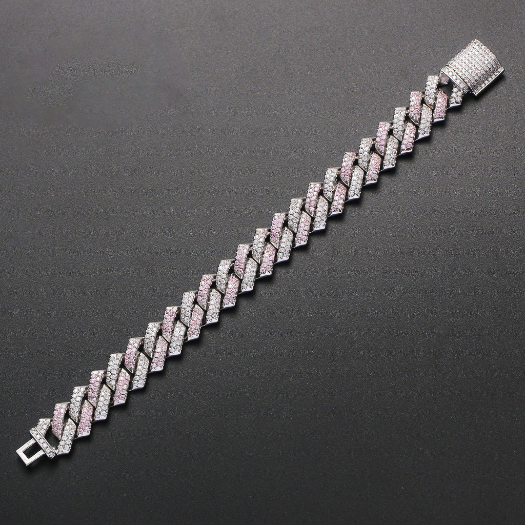 14mm Pink&White Micro-inlaid Zircon Bracelet