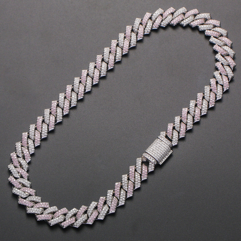 14mm Cuban Link Chain Pink&White CZ Stone Necklace