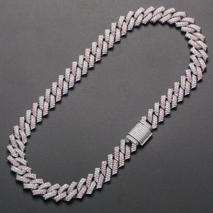 14mm Cuban Link Chain Pink&White CZ Stone Necklace