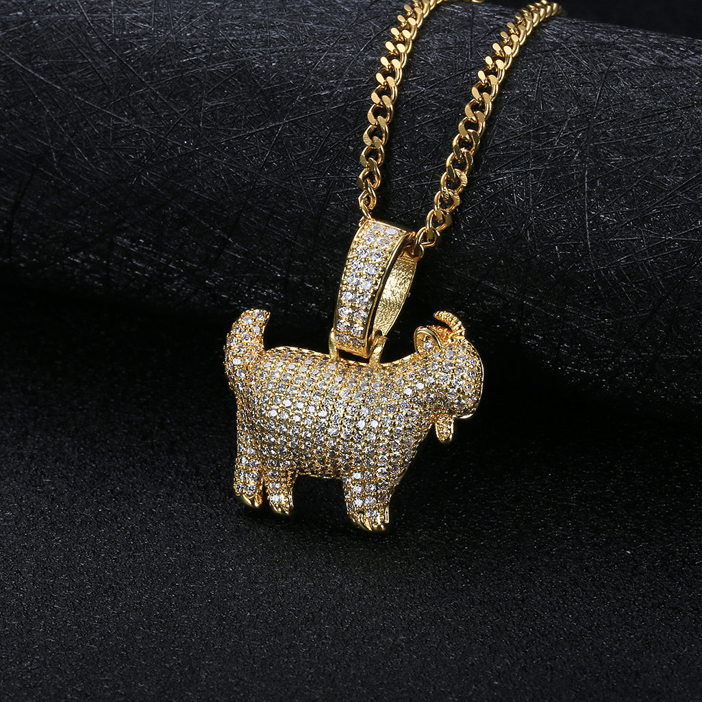 Hip Hop Micro-inlaid Zircon Goat Pendant