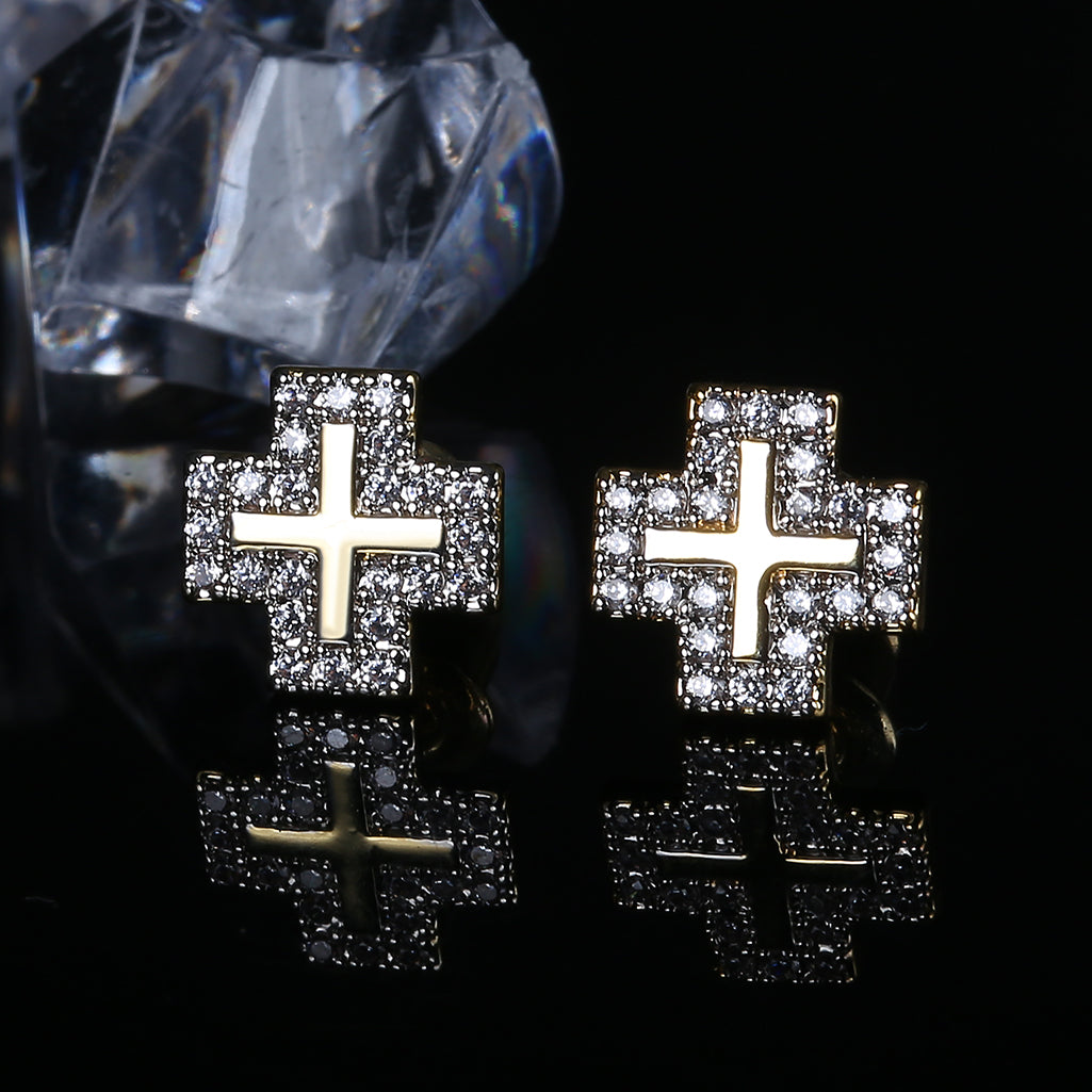 Iced Halo Cross Stud Earrings