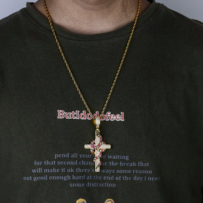 Vintage Snake Winding Cross Micro-inlaid Zircon Pendant