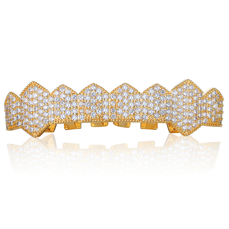 8-tooth Micro-Inlaid Zircon Single Row Gold&Silver Grillz