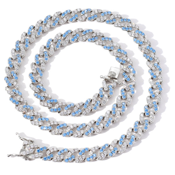 9mm Blue&White Hip Hop Cuban Link Necklace