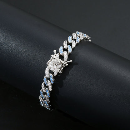 Single Row Blue&White Zircon Micro-inlaid Cuban Bracelet