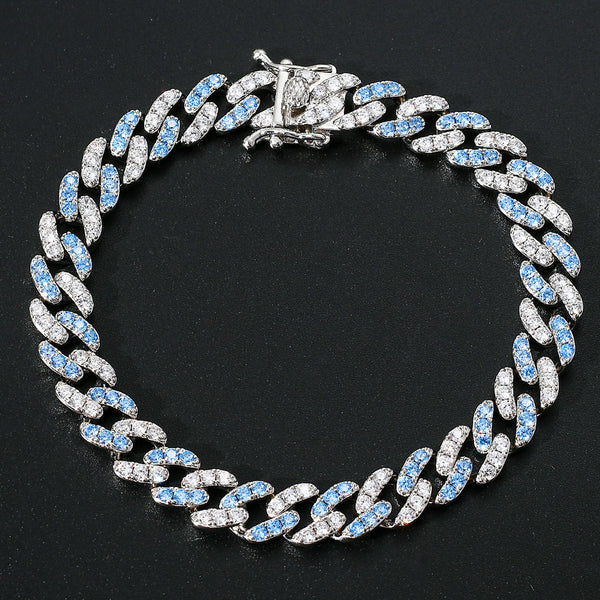 Single Row Blue&White Zircon Micro-inlaid Cuban Bracelet