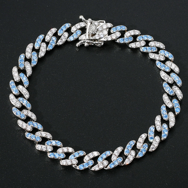 Single Row Blue&White Zircon Micro-inlaid Cuban Bracelet