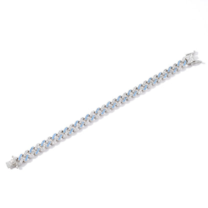 Single Row Blue&White Zircon Micro-inlaid Cuban Bracelet