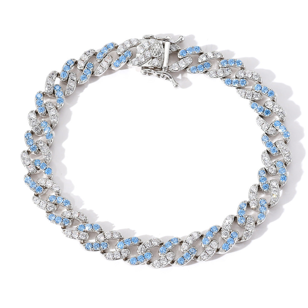 Single Row Blue&White Zircon Micro-inlaid Cuban Bracelet