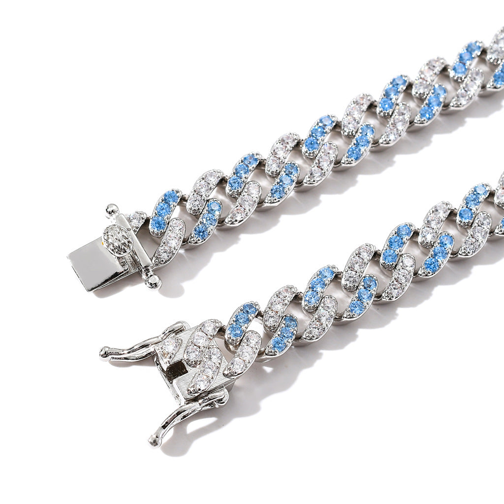 Single Row Blue&White Zircon Micro-inlaid Cuban Bracelet