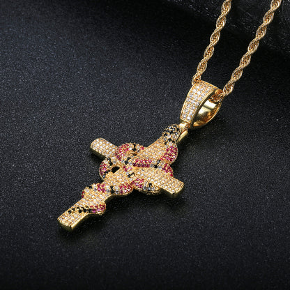 Vintage Snake Winding Cross Micro-inlaid Zircon Pendant