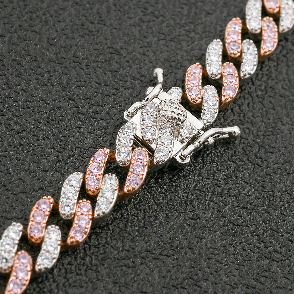 9mm Single Row Pink&White Zircon Hip Hop Cuban Bracelet