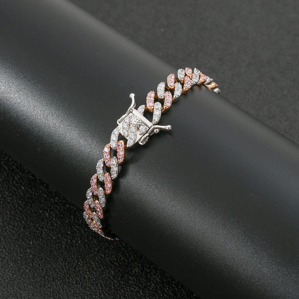 9mm Single Row Pink&White Zircon Hip Hop Cuban Bracelet