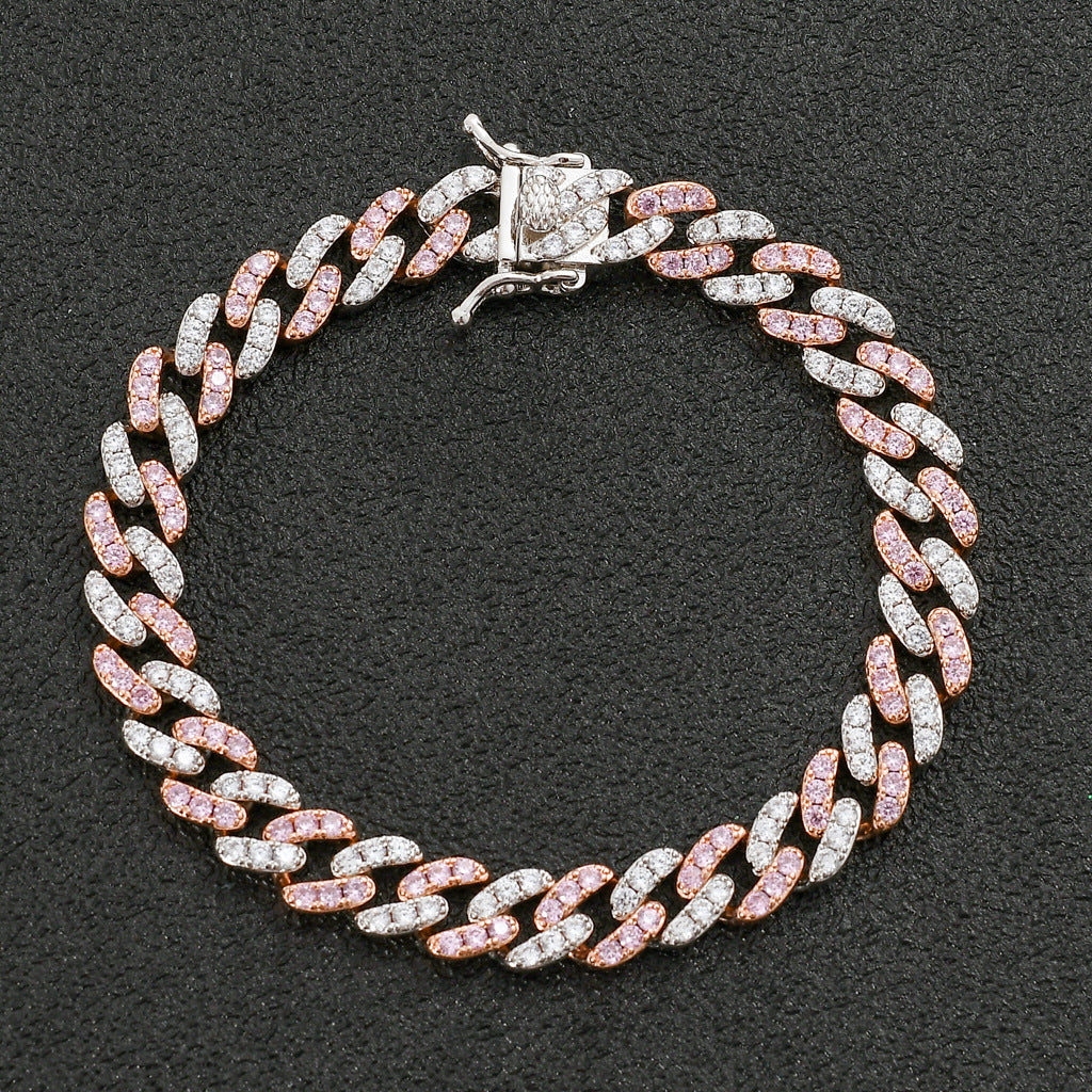 9mm Single Row Pink&White Zircon Hip Hop Cuban Bracelet