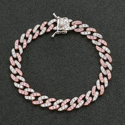 9mm Single Row Pink&White Zircon Hip Hop Cuban Bracelet