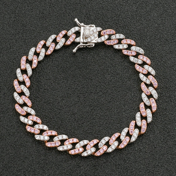 9mm Single Row Pink&White Zircon Hip Hop Cuban Bracelet