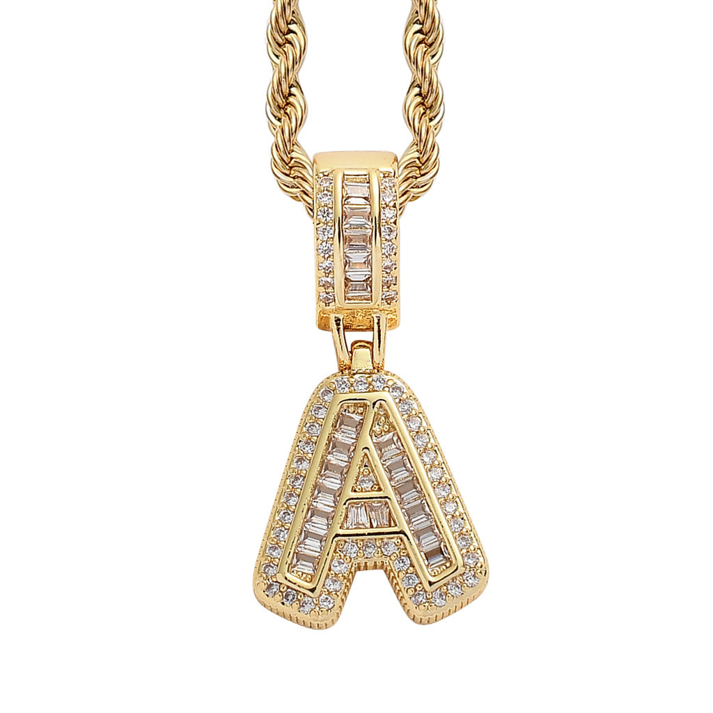 Single English Letter Square Zircon Pendant