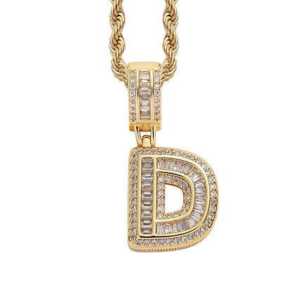 Single English Letter Square Zircon Pendant