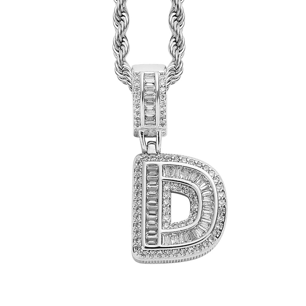 Single English Letter Square Zircon Pendant