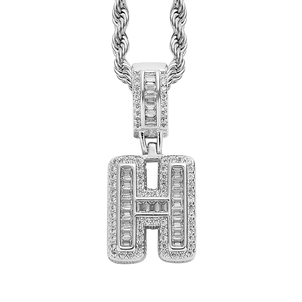 Single English Letter Square Zircon Pendant