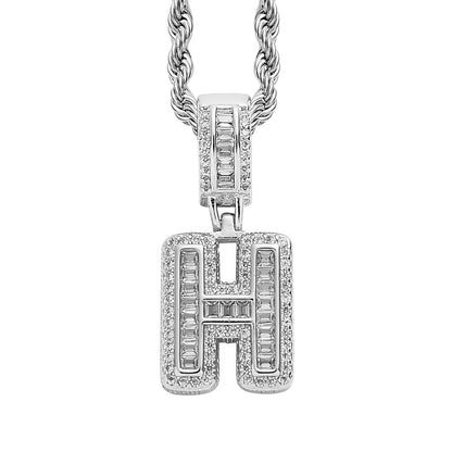 Single English Letter Square Zircon Pendant