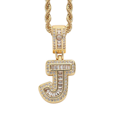 Single English Letter Square Zircon Pendant