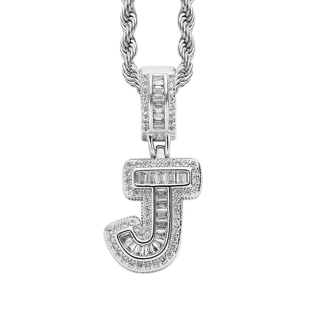 Single English Letter Square Zircon Pendant