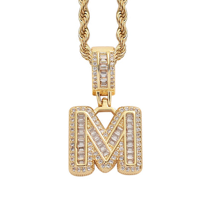 Single English Letter Square Zircon Pendant