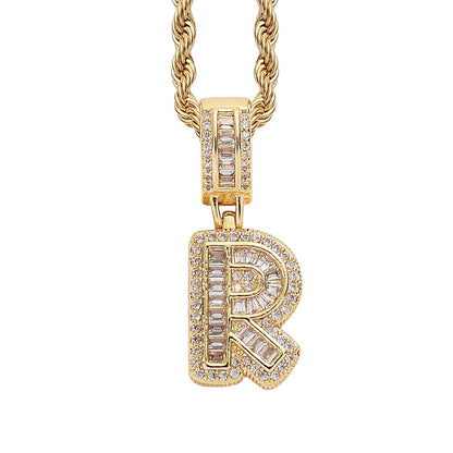 Single English Letter Square Zircon Pendant