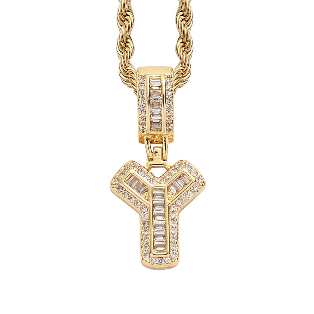 Single English Letter Square Zircon Pendant