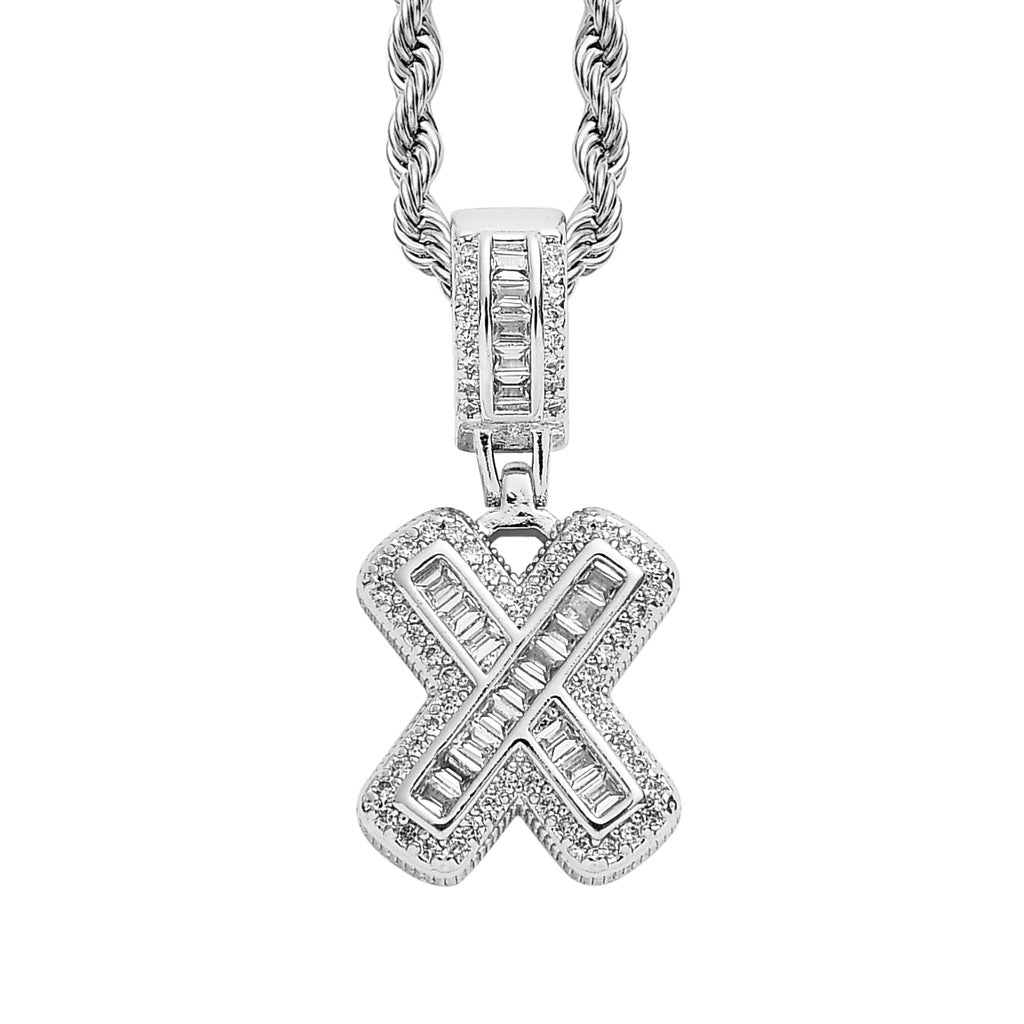 Single English Letter Square Zircon Pendant