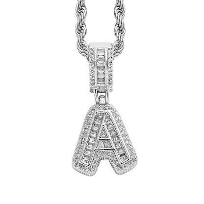 Single English Letter Square Zircon Pendant