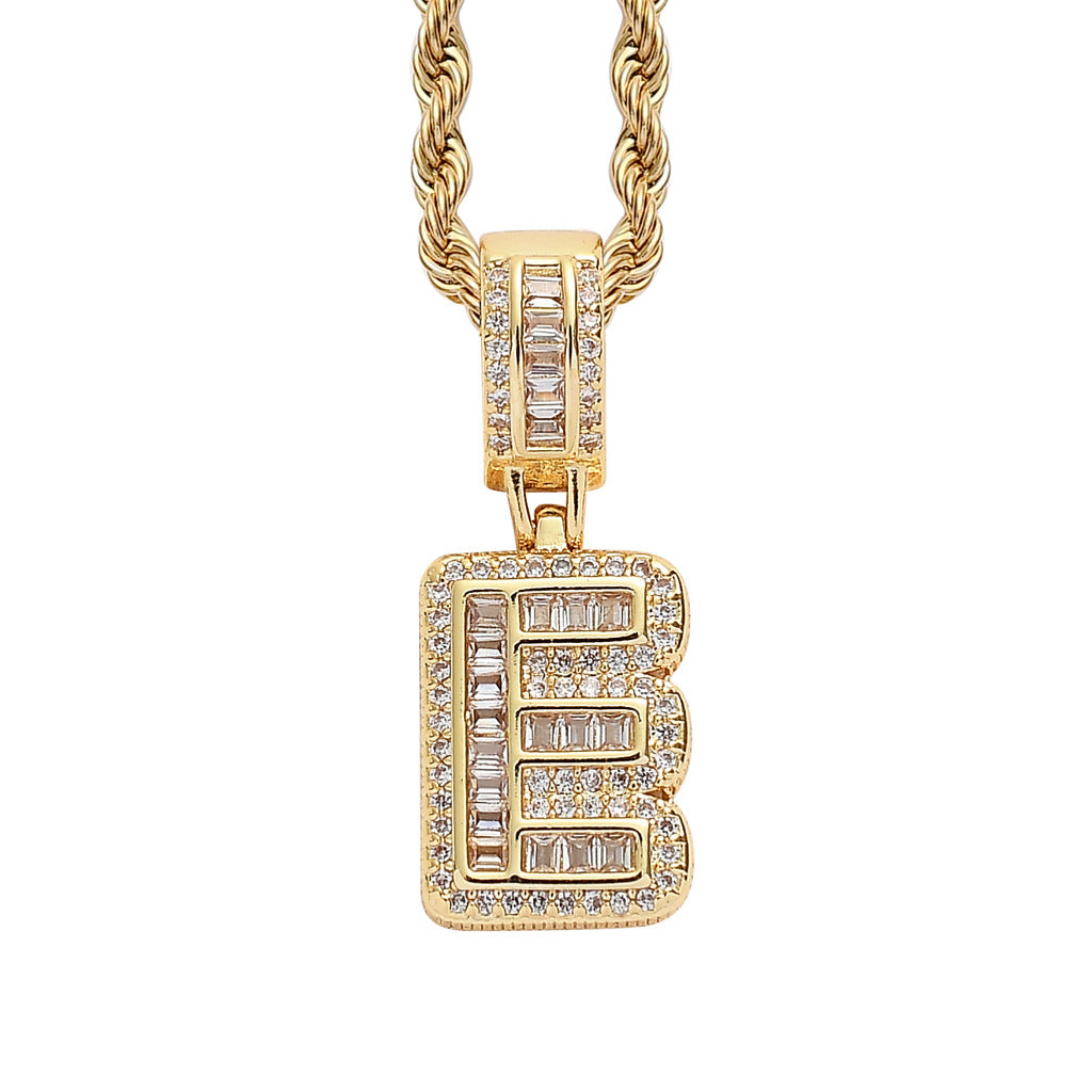 Single English Letter Square Zircon Pendant