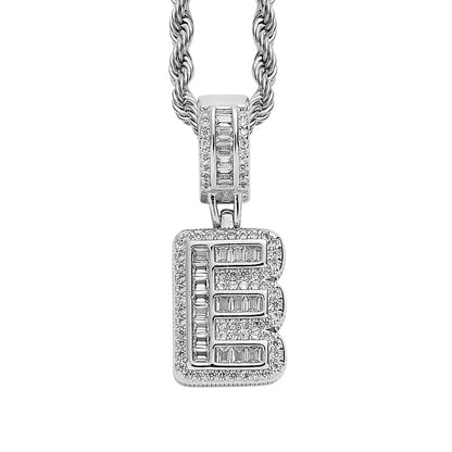 Single English Letter Square Zircon Pendant