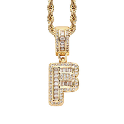 Single English Letter Square Zircon Pendant