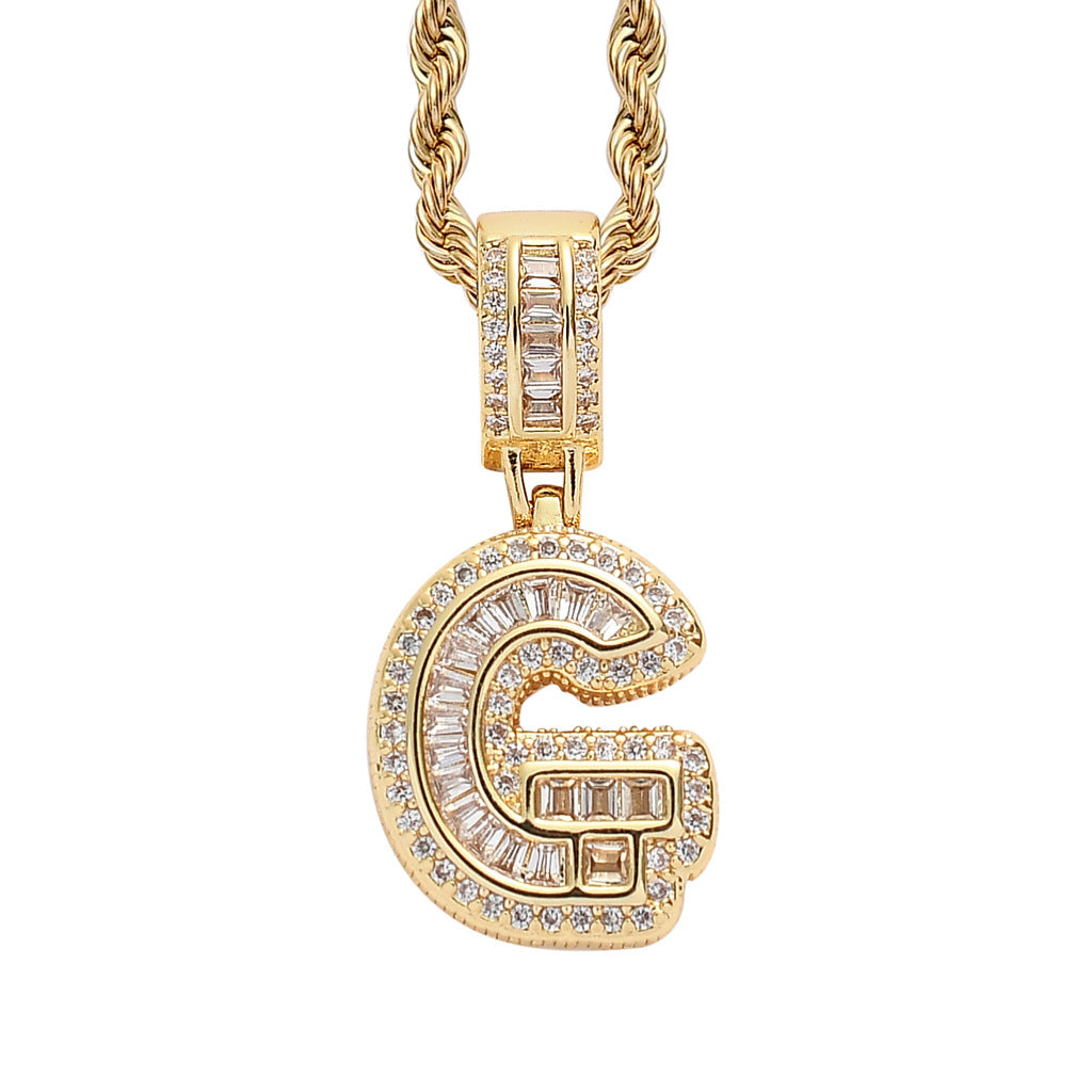 Single English Letter Square Zircon Pendant