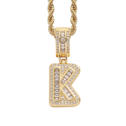 Single English Letter Square Zircon Pendant