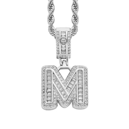 Single English Letter Square Zircon Pendant