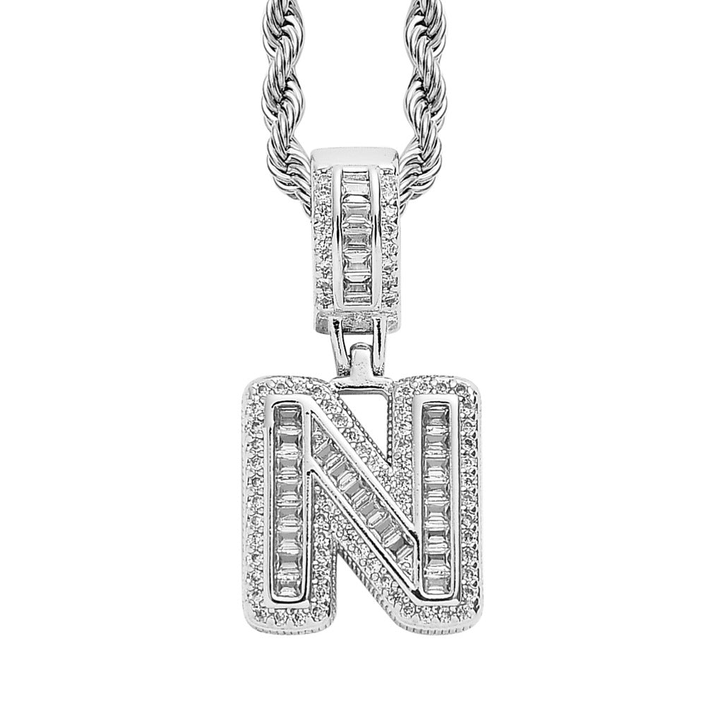 Single English Letter Square Zircon Pendant