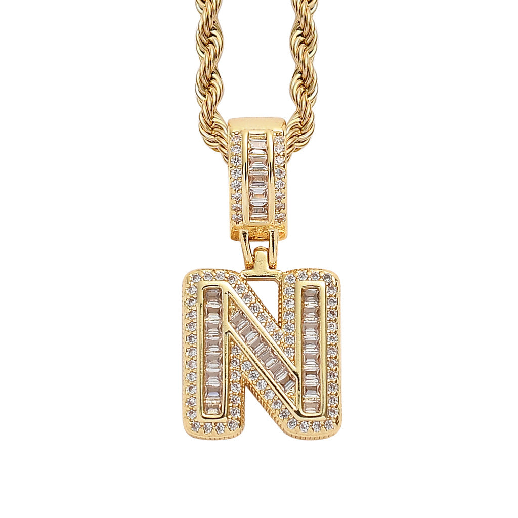 Single English Letter Square Zircon Pendant