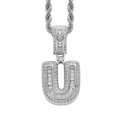 Single English Letter Square Zircon Pendant