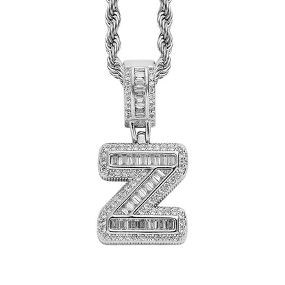 Single English Letter Square Zircon Pendant