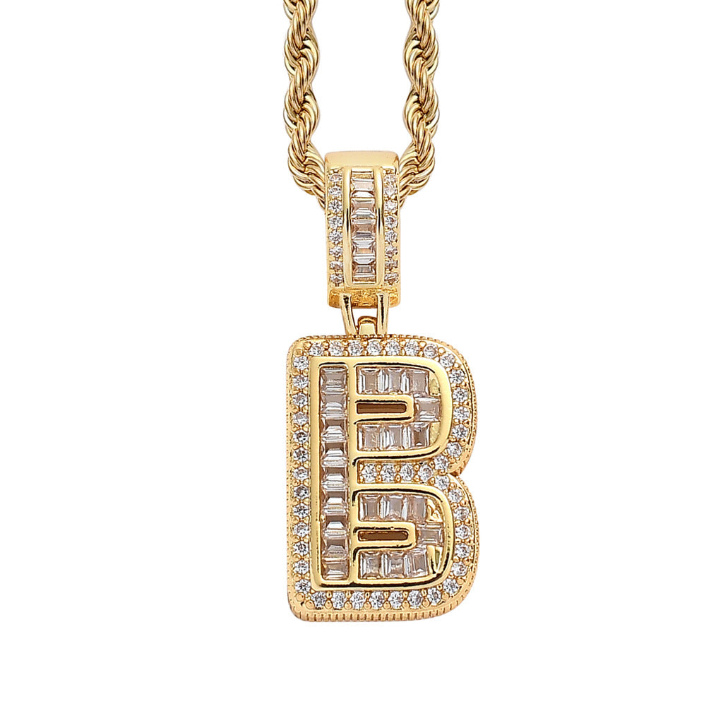 Single English Letter Square Zircon Pendant