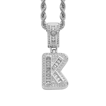 Single English Letter Square Zircon Pendant