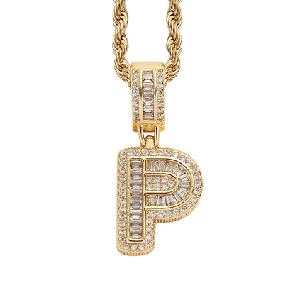 Single English Letter Square Zircon Pendant