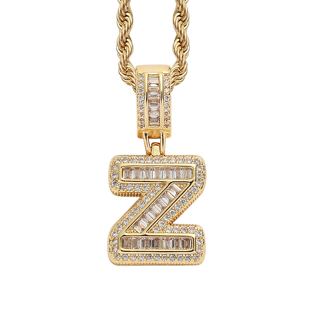 Single English Letter Square Zircon Pendant