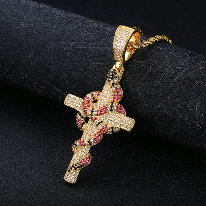 Vintage Snake Winding Cross Micro-inlaid Zircon Pendant